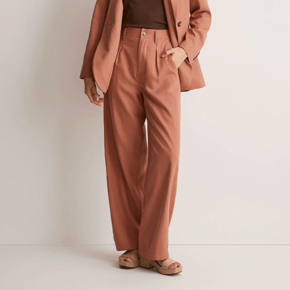 Madewell Womens 12 Petite Neale Straight Leg Pants Pleated Wide Leg Minimalist